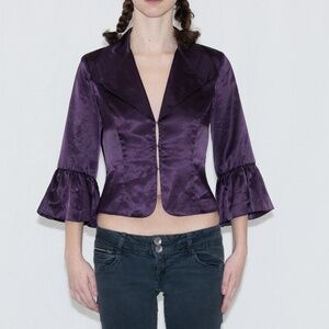 Y2k purple satin blouse size 10 newport news spandex polyester